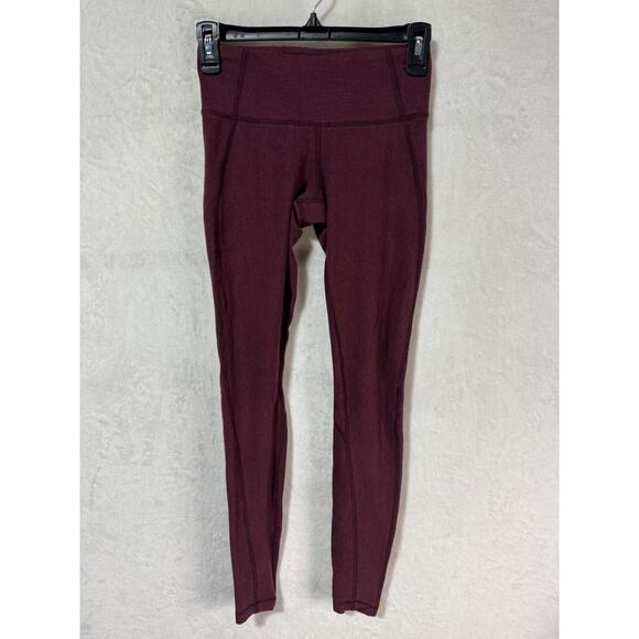 Lululemon High Rise Burgundy Leggings Size 4 - Picture 1 of 11